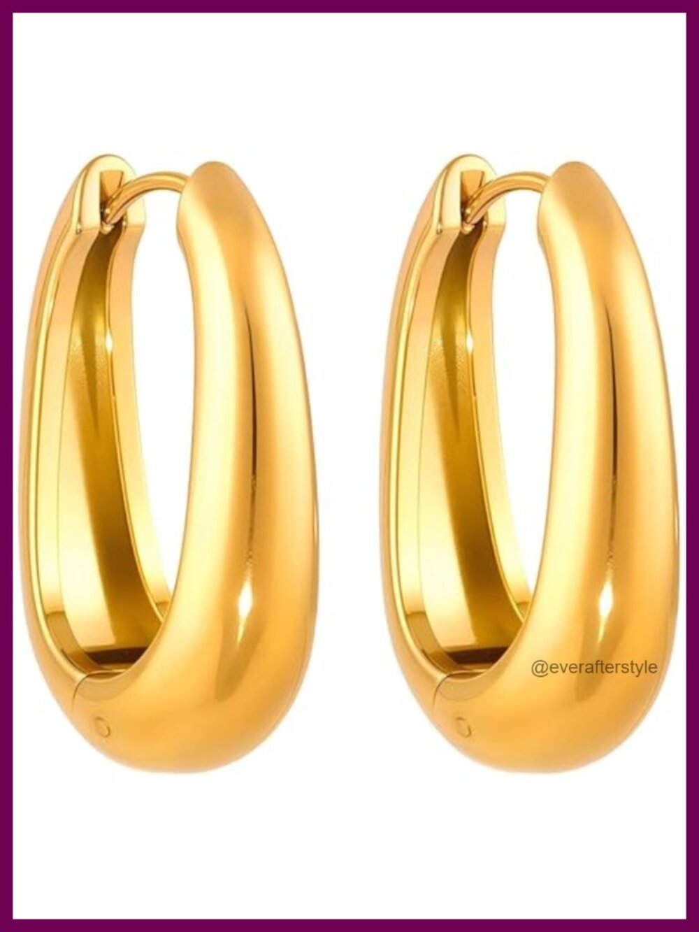 18K Gold Plated S925 Silver Posts Chunky Oval Hoop Earrings Hypoallergenic Snap
